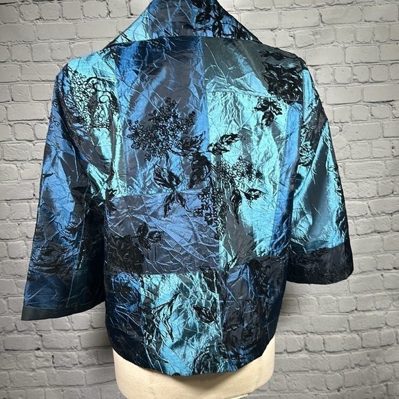 Susan Graver one button Teal Black Velvet evening light Jacket Blazer Medium NEW - Picture 3 of 16